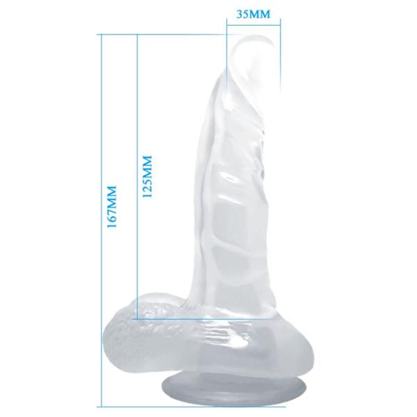 REALISTIČNI DILDO Z VAKUMSKO PRISLONKO IN MODRIMI JAJČKI 16.7 CM PROZOREN
