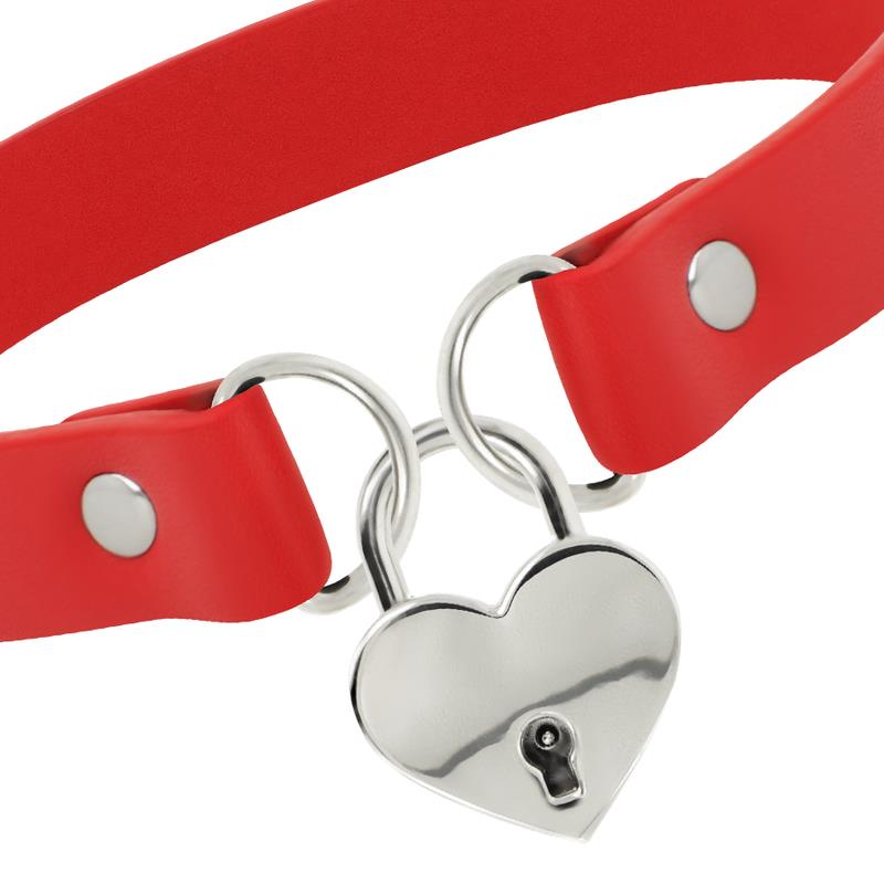 RED VEGAN LEATHER NECKLACE WITH HEART ACCESSORY WITH KEY