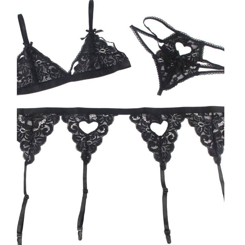 KOMPLET TREH KOŠARIC BRA + GARTER PAS + TANGICE S/M