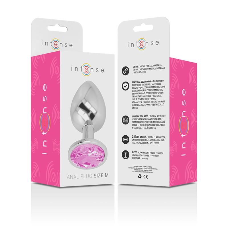 ALUMINUM METAL ANAL PLUG WITH PINK CRYSTAL SIZE M