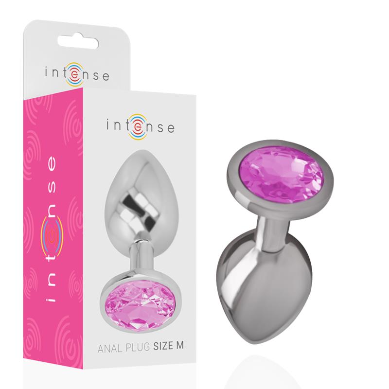 ALUMINUM METAL ANAL PLUG WITH PINK CRYSTAL SIZE M