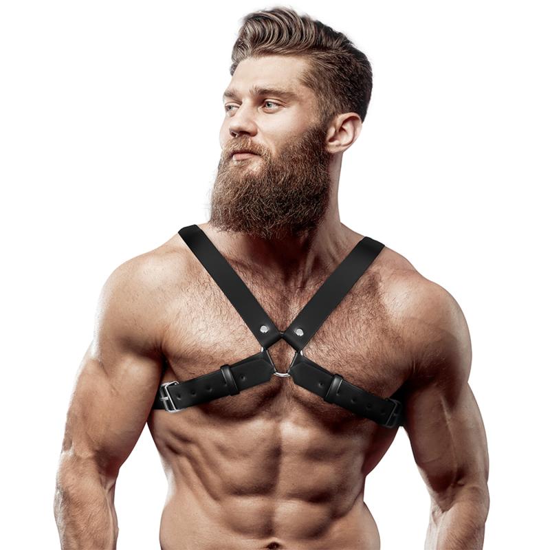 MENS ADJUSTABLE ECO-LEATHER CROSS CHEST BULLDOG HARNESS