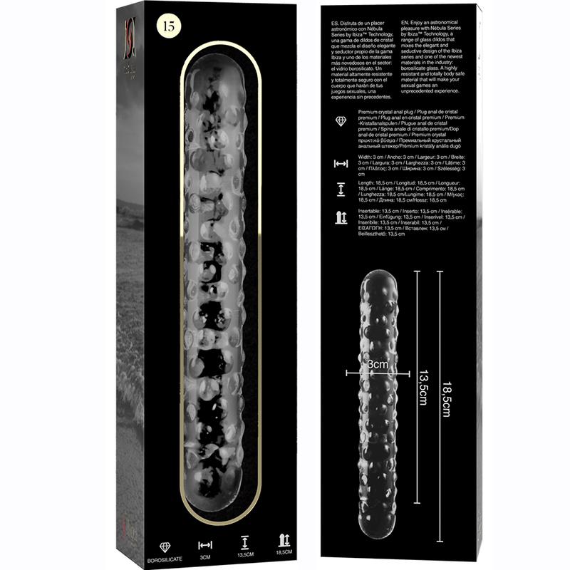 MODEL 15 DILDO BOROSILIKATNO STEKLO JASNO 18.5 CM -O- 3 CM