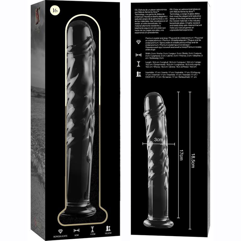 MODEL 16 DILDO BOROSILIKATNO STEKLO JASNO 18.5 CM -O- 3 CM