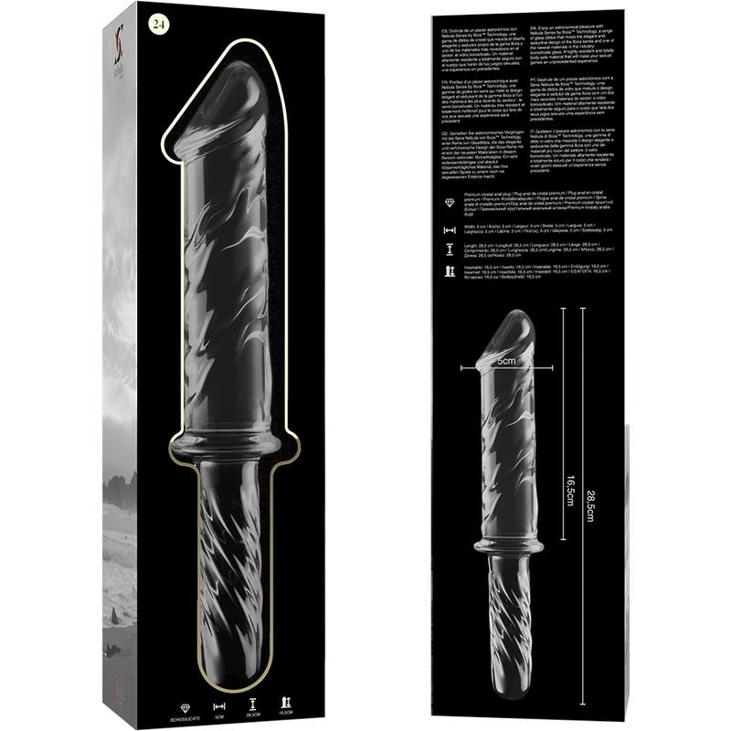 MODEL 24 DILDO BOROSILICATE GLASS CLEAR 28.5 CM -O- 5 CM