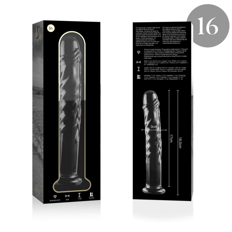 MODEL 16 DILDO BOROSILIKATNO STEKLO JASNO 18.5 CM -O- 3 CM