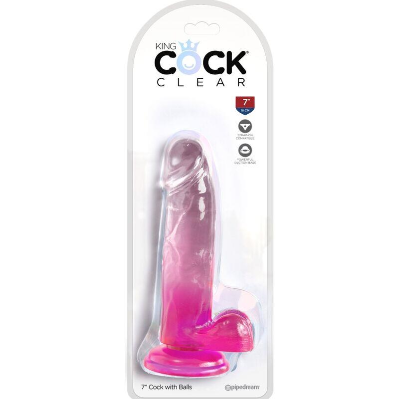 CLEAR REALISTIC PENIS WITH BALLS 15.2 CM PINK