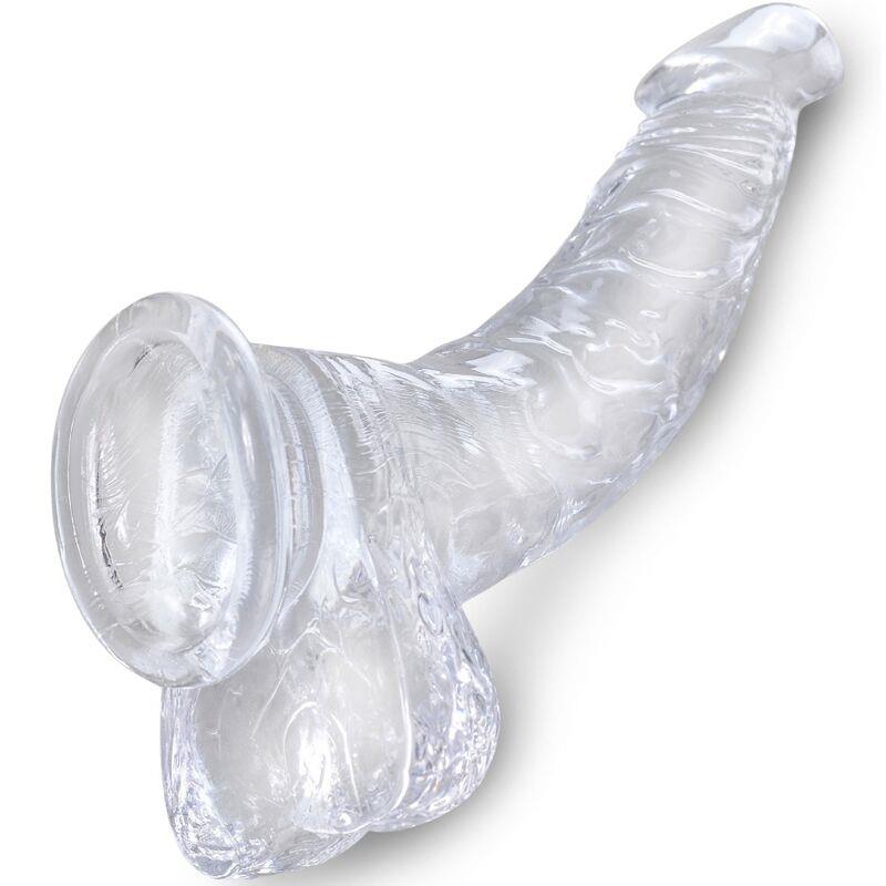 CLEAR REALISTIC CURVED PENIS WITH BALLS 16.5 CM TRANSPARENT