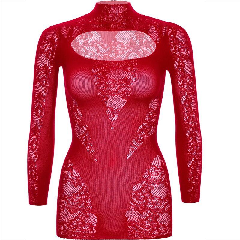 MINI DRESS WITH LACE LONG SLEEVE RED