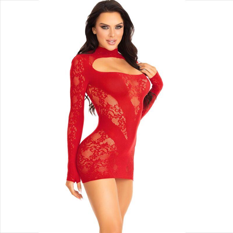 MINI DRESS WITH LACE LONG SLEEVE RED