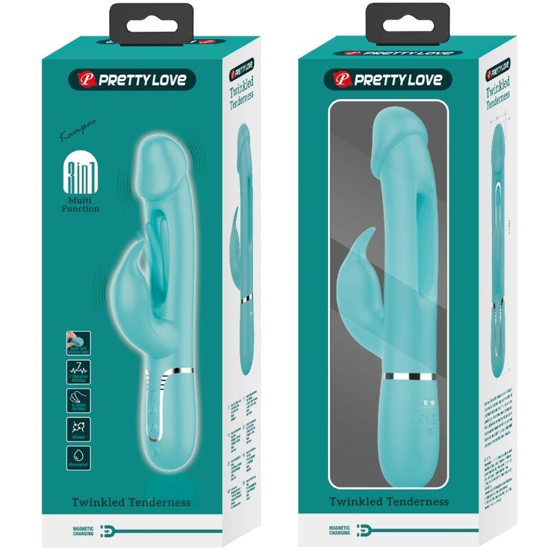 KAMPAS RABBIT 3 IN 1 MULTIFUNCTION VIBRATOR WITH TONGUE AQUA GREEN