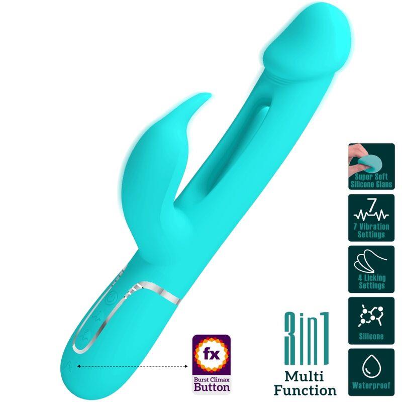 KAMPAS RABBIT 3 IN 1 MULTIFUNCTION VIBRATOR WITH TONGUE AQUA GREEN