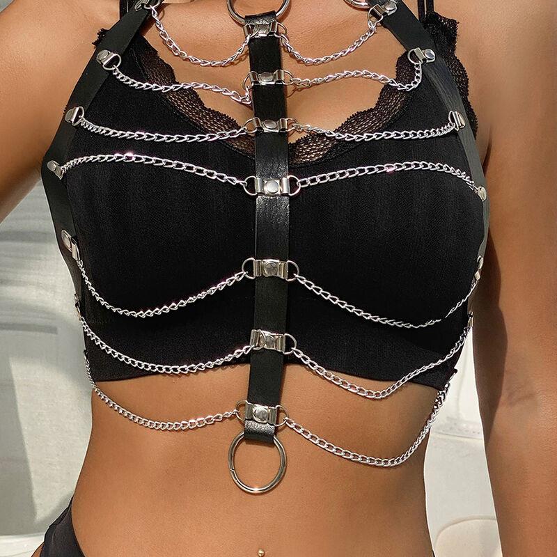 CHEST HARNESS LEATHER CHAINS BLACK ONE SIZE