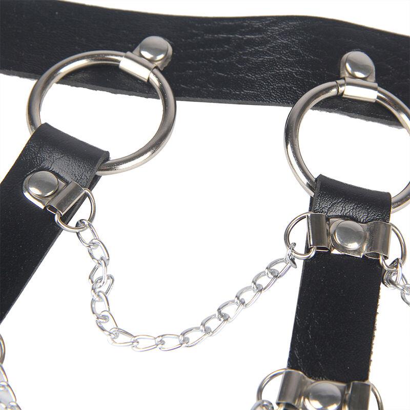 CHEST HARNESS LEATHER CHAINS BLACK ONE SIZE