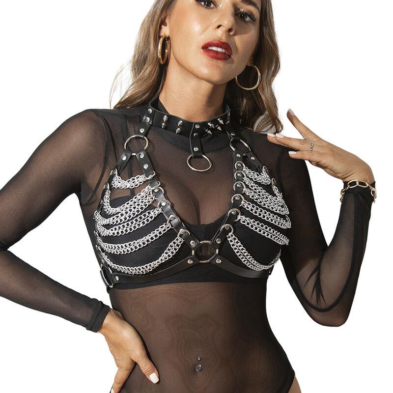 HARNESS BRA AND NECKLACE WITH CHAINS ONE SIZE
