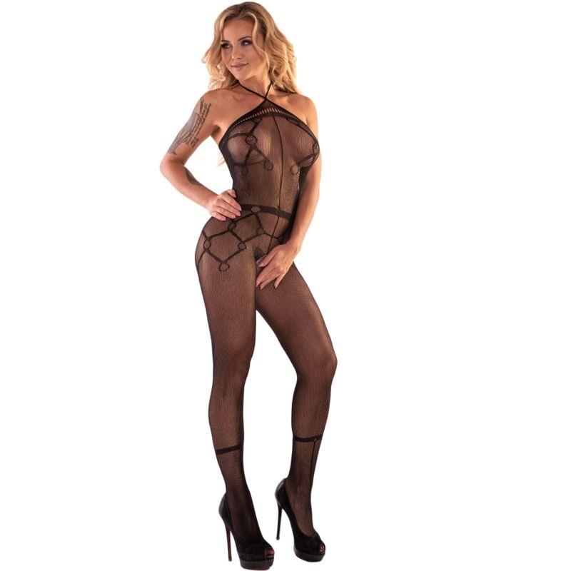 HACINT LC 17342 BODYSTOCKING CROTCHLESS ČRNA ENA VELIKOST