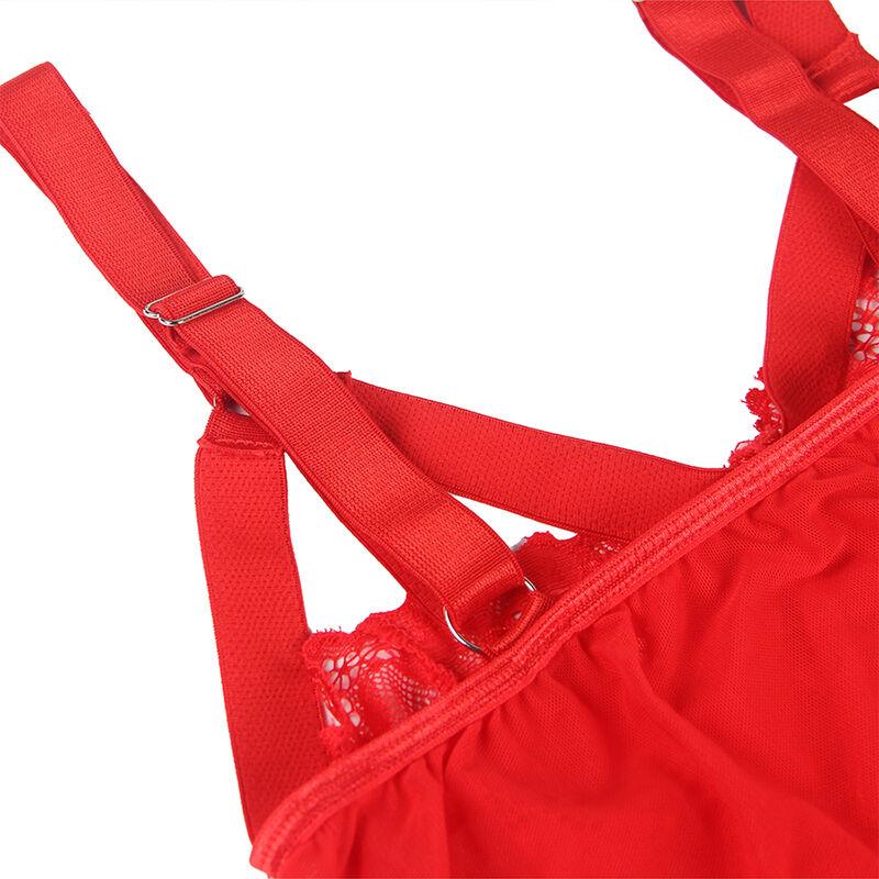 TEDDY WITH GARTER STRAP DETAIL CHEST RED S/M