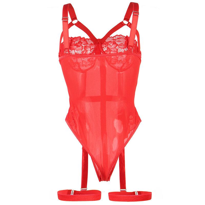 TEDDY WITH GARTER STRAP DETAIL CHEST RED S/M