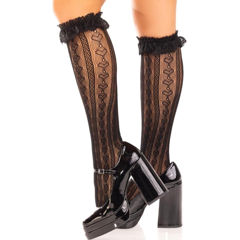 KNEE-HIGH SOCKS WITH RUFFLES BLACK