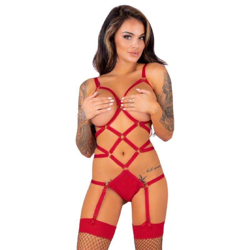 THIARA LC 20213 SET BODY + STOCKINGS RED S/M