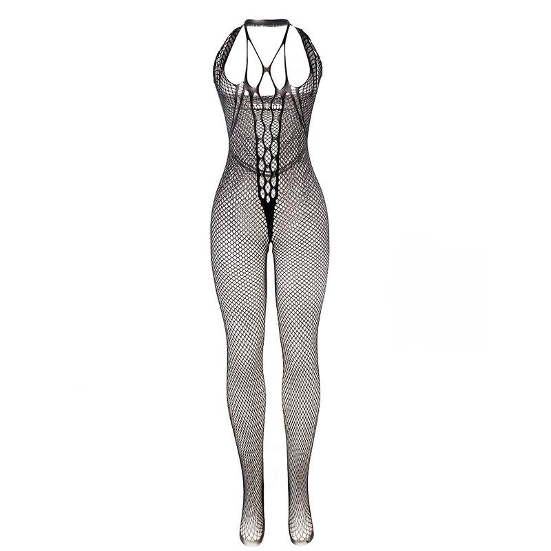 951788 LONG FISHNET BODYSTOCKING WITH STRAPS ON CHEST AND BACK BLACK ONE SIZE