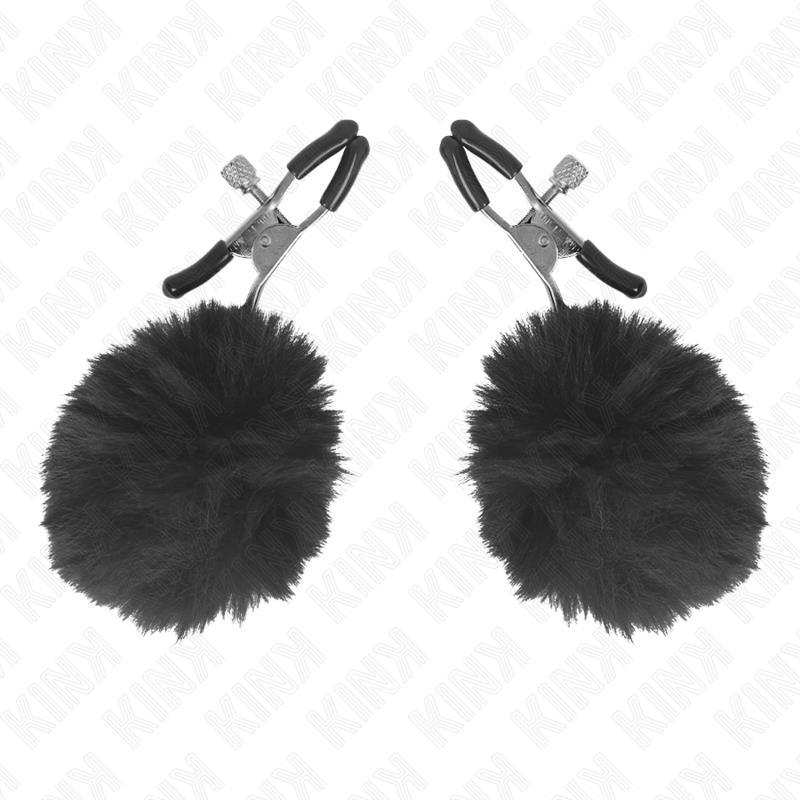 FAUX FUR BALL NIPPLE CLAMP BLACK 6 CM