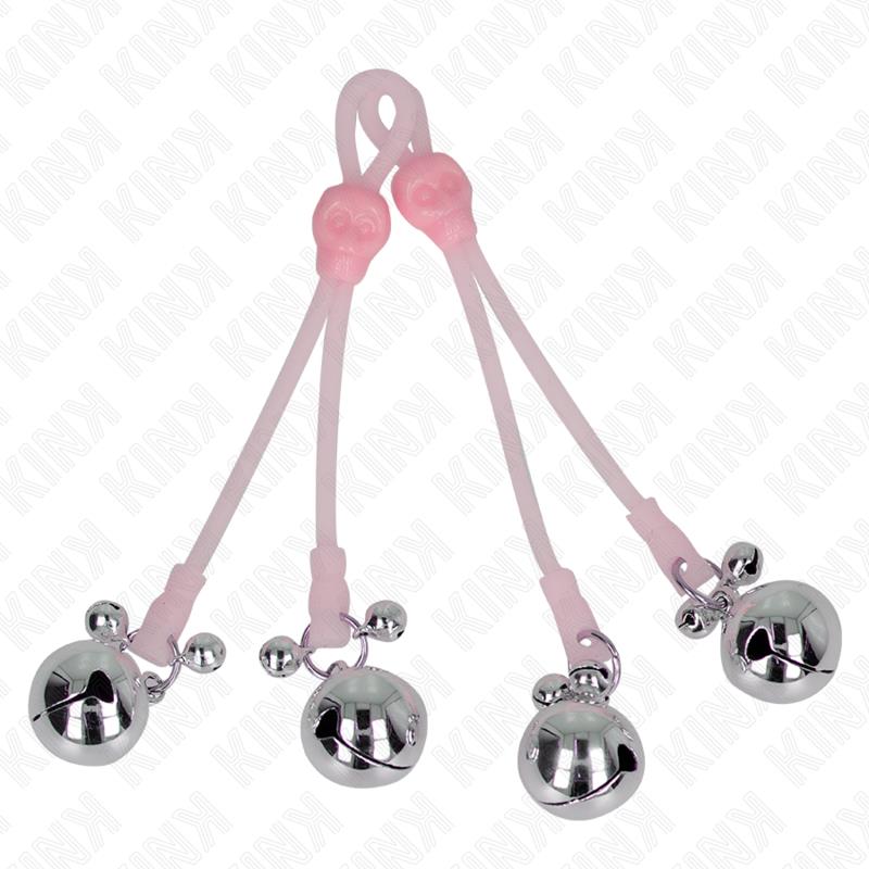 LUMINISCENTNE SKULL NIPPLE CLAMPS S RING BELLS PODESIVE ROZA / SREBRNA