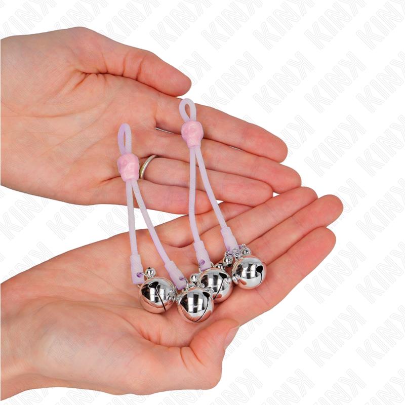 LUMINISCENTNE SKULL NIPPLE CLAMPS S RING BELLS PODESIVE ROZA / SREBRNA