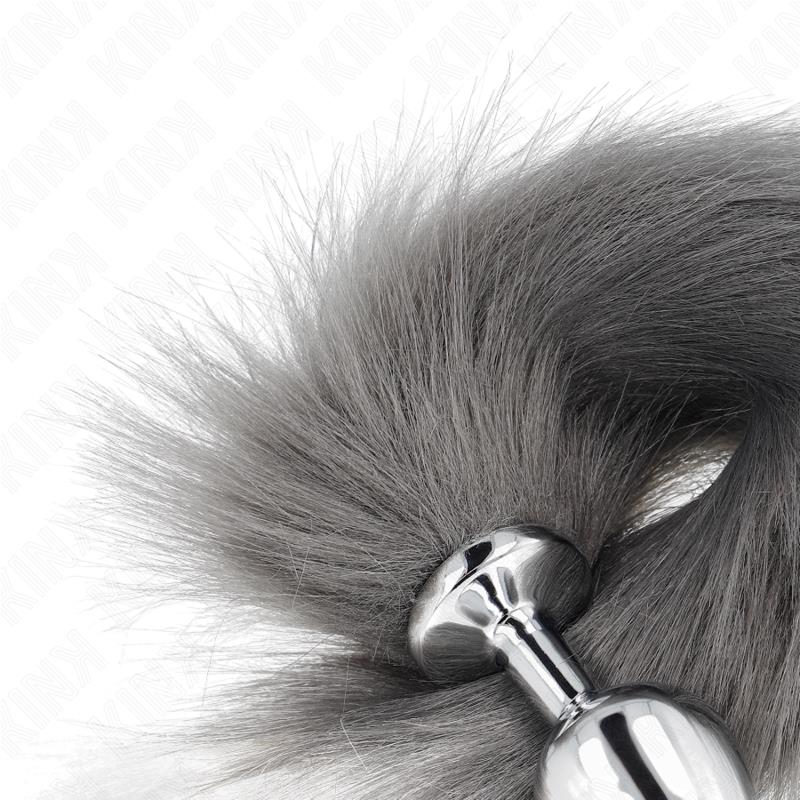 ANAL PLUG SIZE M 8 X 3.5 CM WITH SYNTHETIC TAIL 40 CM GREY AND WHITE