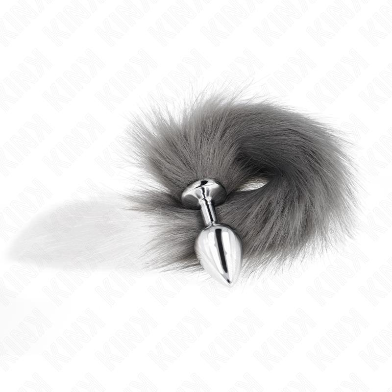 ANAL PLUG SIZE M 8 X 3.5 CM WITH SYNTHETIC TAIL 40 CM GREY AND WHITE
