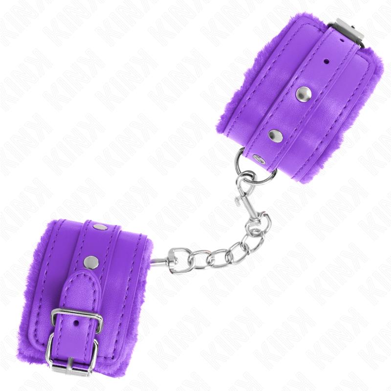 PREMIUM FUR LINED WRIST RESTRAINTS PURPLE WITH PURPLE BELT ADJUSTABLE 17-29 CM X 6 CM