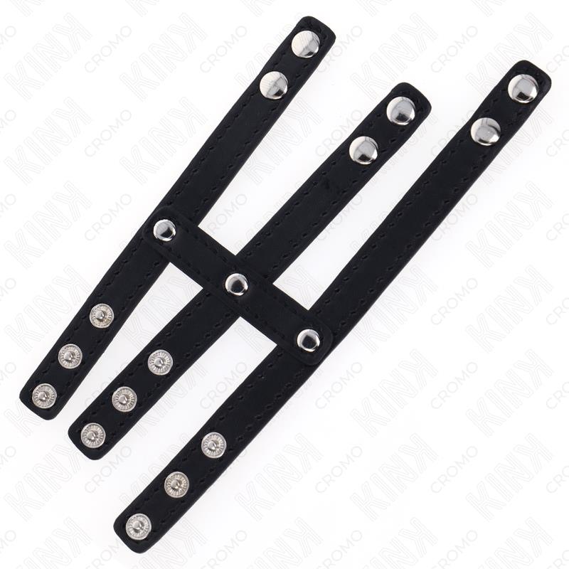 TROJNI KOŽNI PRSTEN ZA PENIS S PODESIVIM ZATVARANJEM