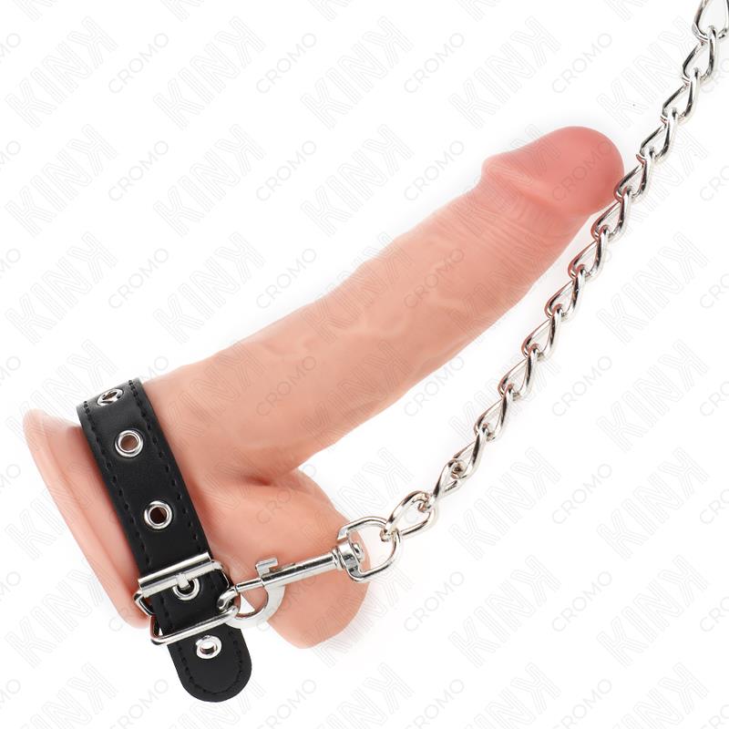 USNJE PENIS RING S TRAKOM 21.5 X 2 CM IN METALNA VERIGA 60 CM