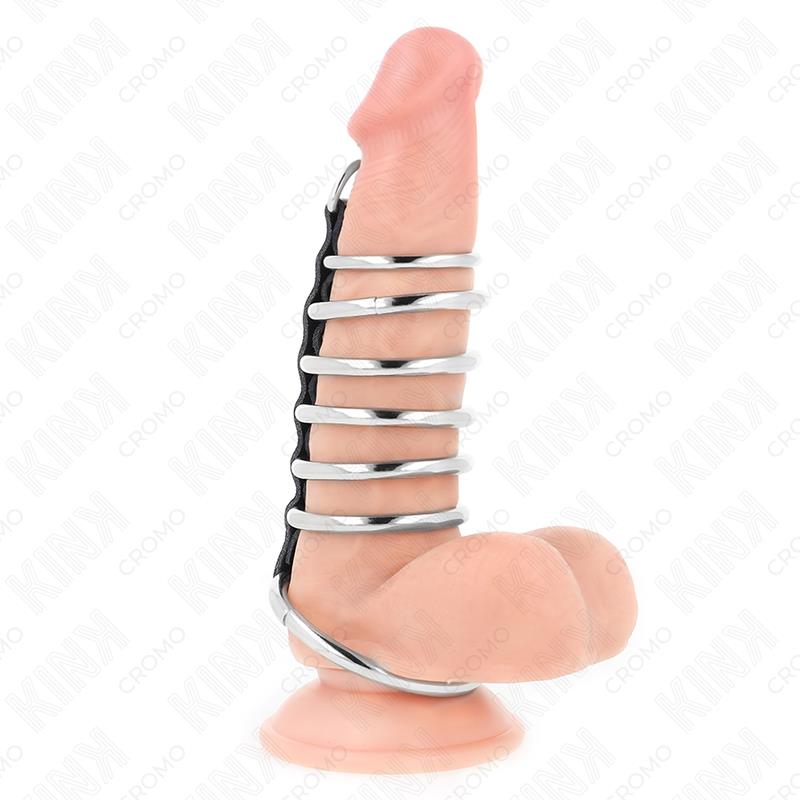 7 METAL PENIS RINGS 3.2 CM TO 5 CM CONNECTED BY LEATHER