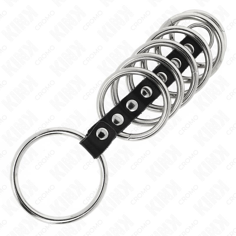 7 METAL PENIS RINGS 3.2 CM TO 5 CM CONNECTED BY LEATHER