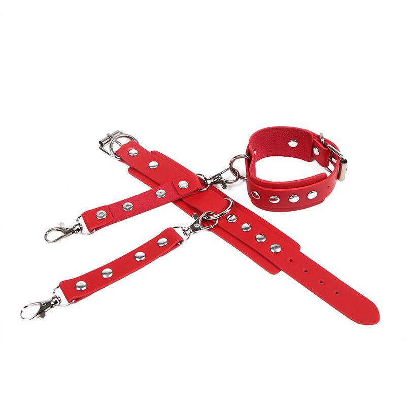 953706 HANDCUFFS WITH BONDAGE BELT RED ONE SIZE