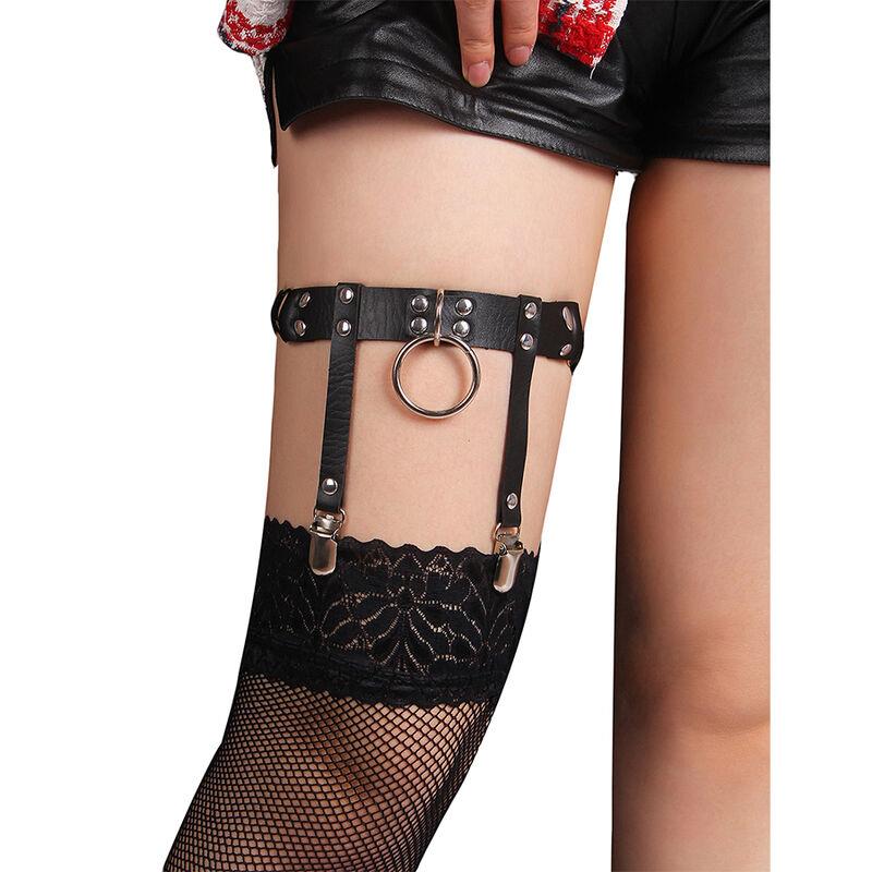 953744 ADJUSTABLE LEATHER PUNK GARTER BLACK ONE SIZE