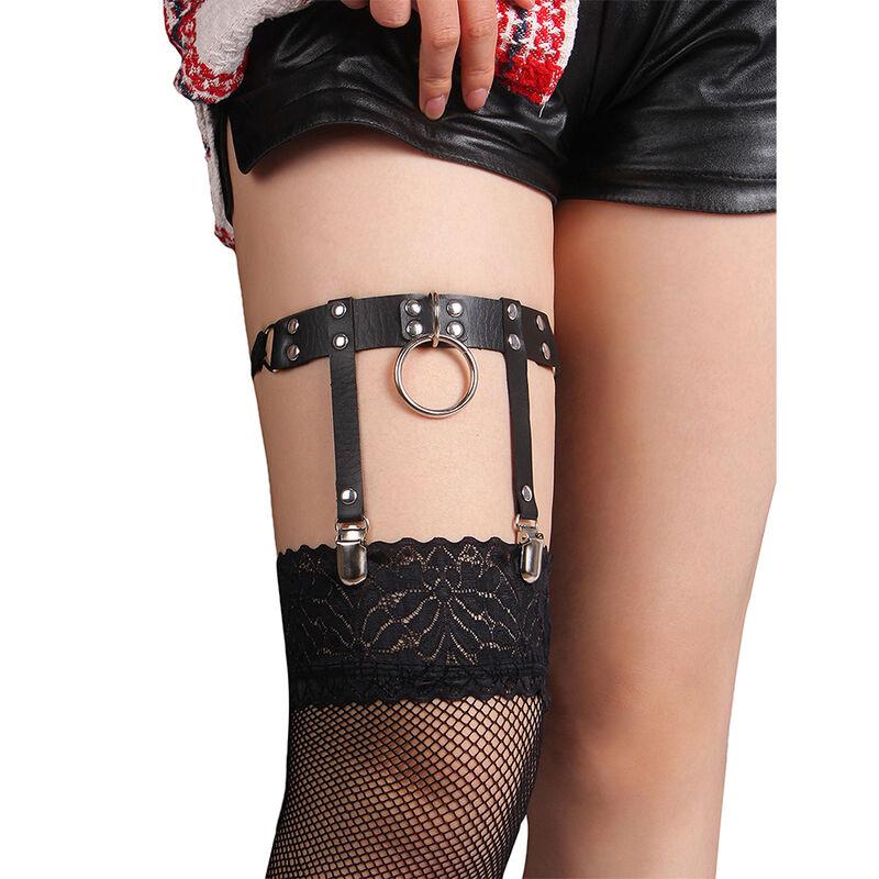 953744 ADJUSTABLE LEATHER PUNK GARTER BLACK ONE SIZE