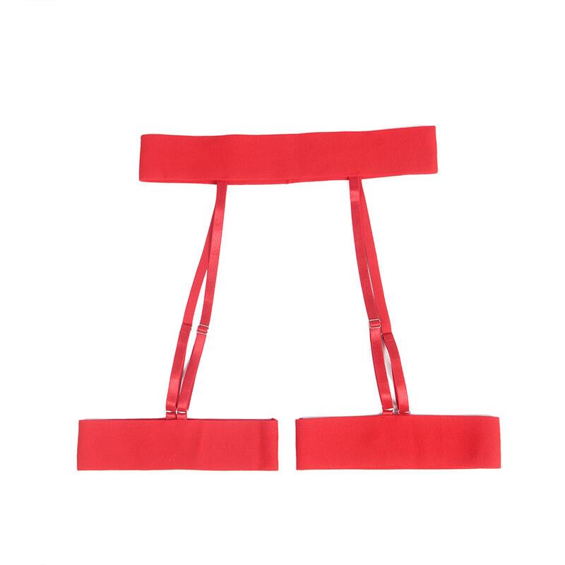 954338 HEART PRINT BRA + THONG + GARTER BELT RED L/XL