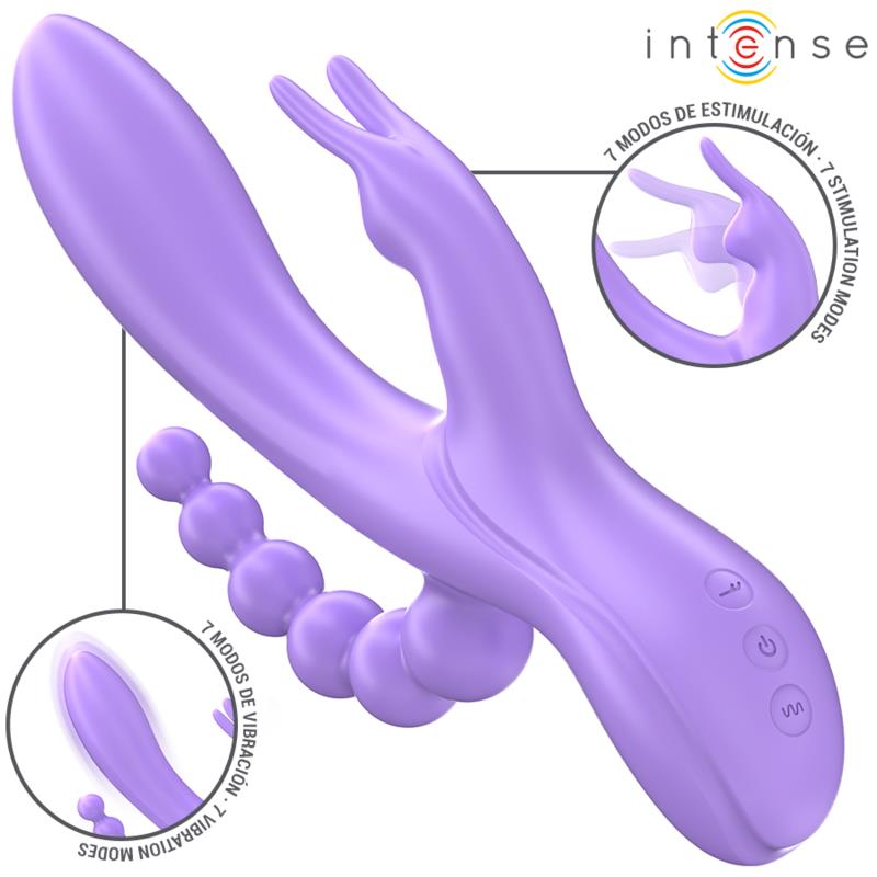 MIKO TROJNI VIBRATOR ZAJEC & STIMULATOR & ANAL 7 VIBRACIJ PURPLE