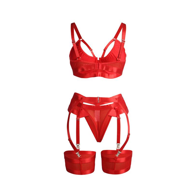 955267 RED BONDAGE BRA WITH GARTER SET L/XL
