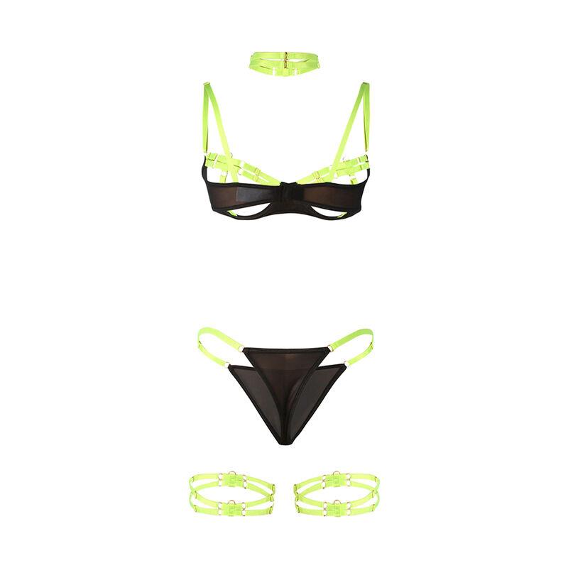 955274 BRA SET WITH NECKLACE AND LEG DETAILS FLUORESCENT GREEN S/M