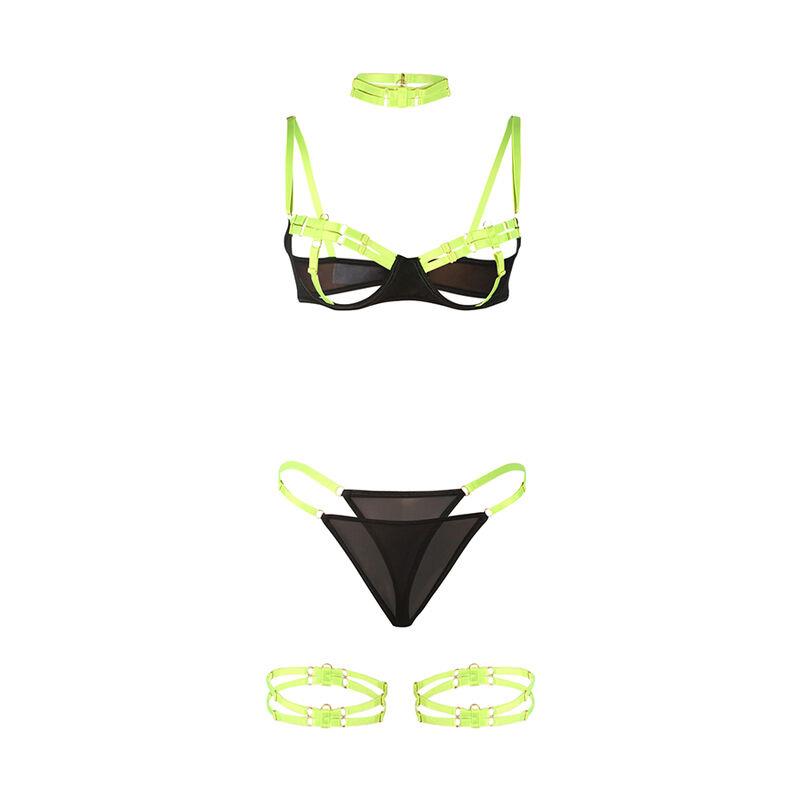 955274 BRA SET WITH NECKLACE AND LEG DETAILS FLUORESCENT GREEN S/M