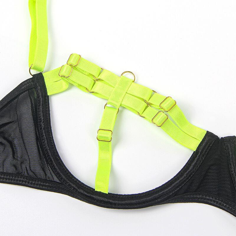 955274 BRA SET WITH NECKLACE AND LEG DETAILS FLUORESCENT GREEN S/M