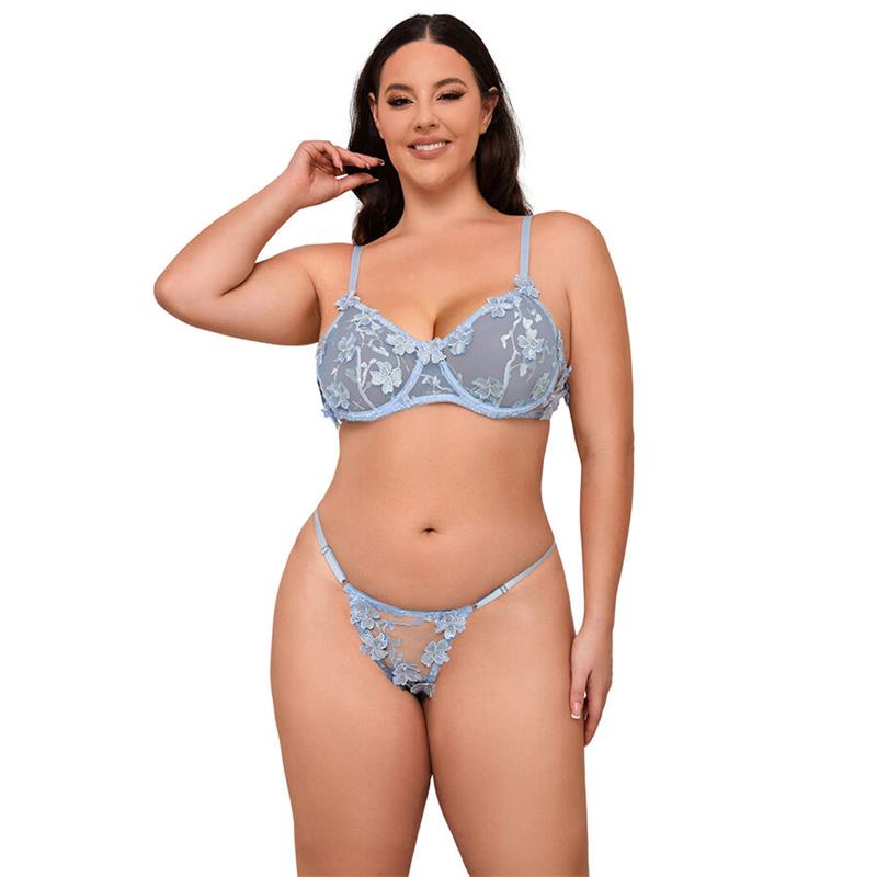 957629 SET MODREGA CVETLIČNEGA ČIPKASTEGA BRA IN TANGIC S/M