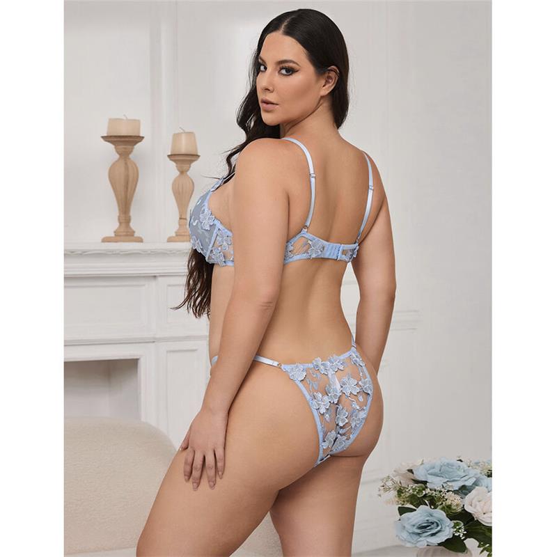 957629 SET MODREGA CVETLIČNEGA ČIPKASTEGA BRA IN TANGIC S/M