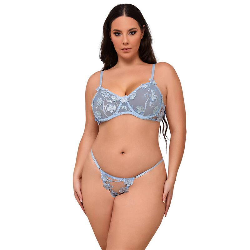 957629 SET MODREGA CVETLIČNEGA ČIPKASTEGA BRA IN TANGIC S/M