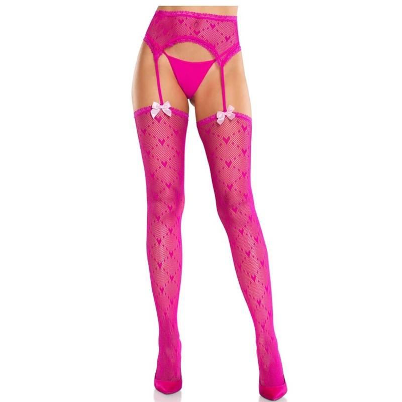 HEART STOCKINGS WITH GARTERS MAGENTA