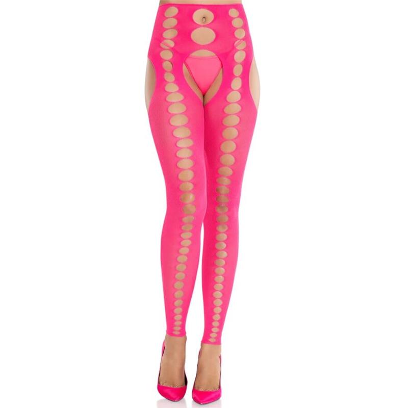 STRAPLESS AND SEAMLESS OPAQUE STOCKINGS NEON PINK