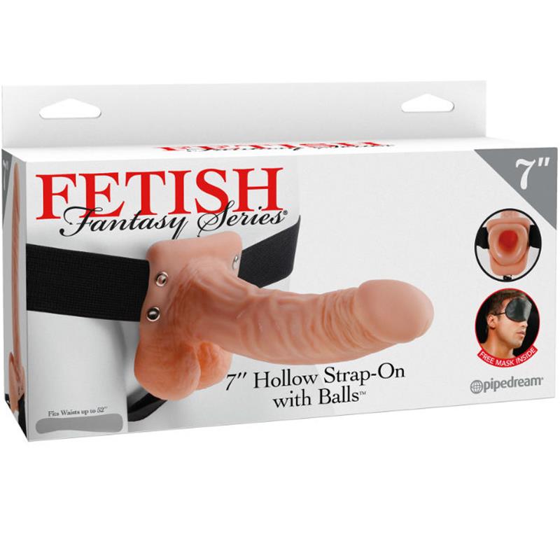 SERIES 7 HOLLOW STRAP-ON WITH BALLS 17.8CM FLESH